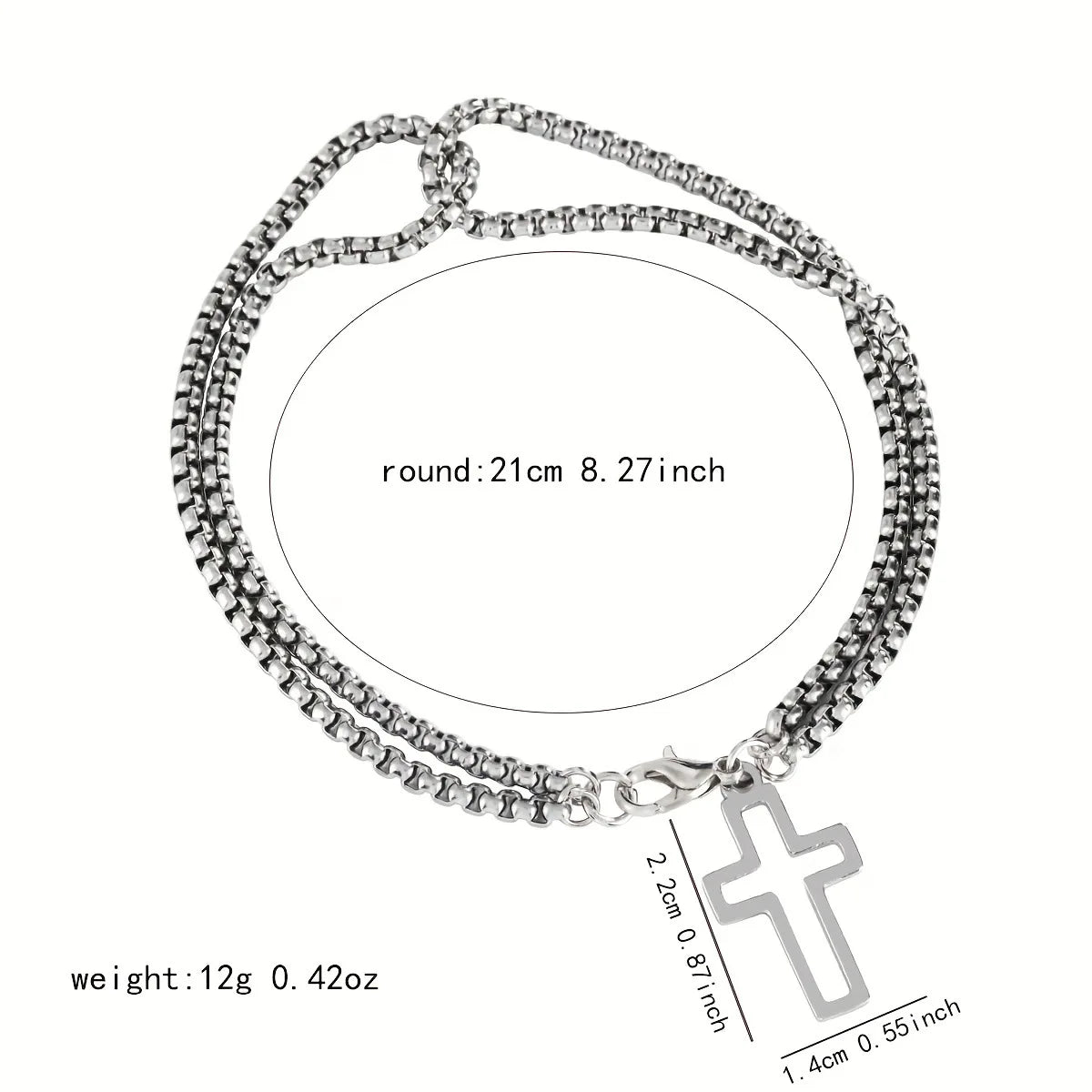 Men'S Fashion Double Chain Cross Hollow Wrist Bracelet Lobster Claw Buckle Stainless Steel Bracelet Hip Hop Punk Party Jewelry