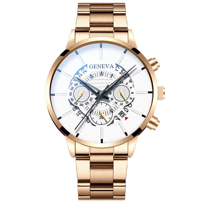 Steel Band Calendar Quartz Watch