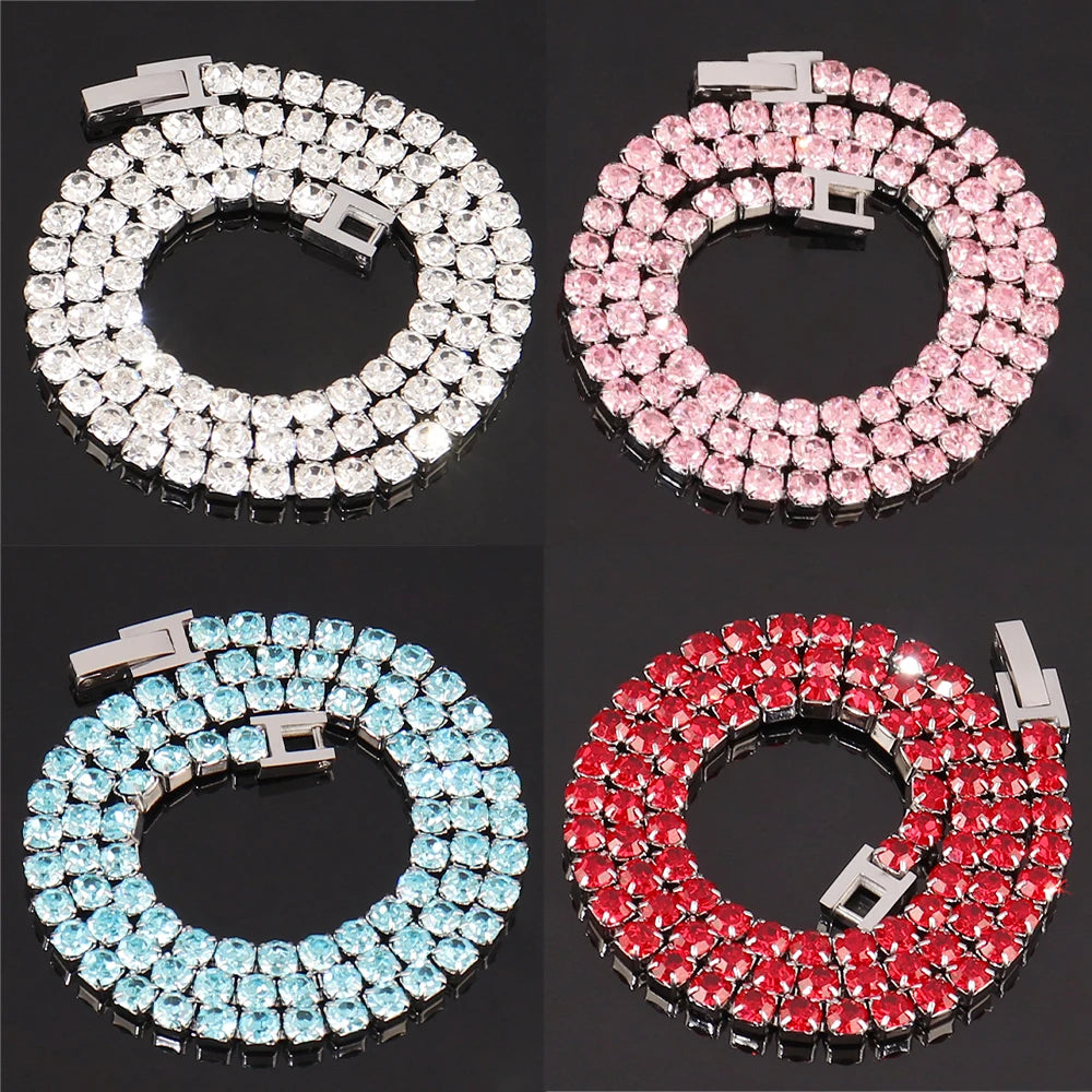 316L 4Mm Stainless Steel Necklace for Women Men'S Hip Hop Tennis Chain Necklaces Color Crystal Zircon Choker Necklace Jewelry