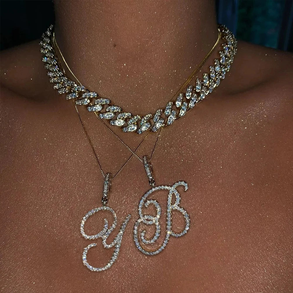 New A-Z Cursive Initial Letter Name Pendant Necklace for Women Simple Rope Chain Letter Necklace Fashion Jewelry Gift