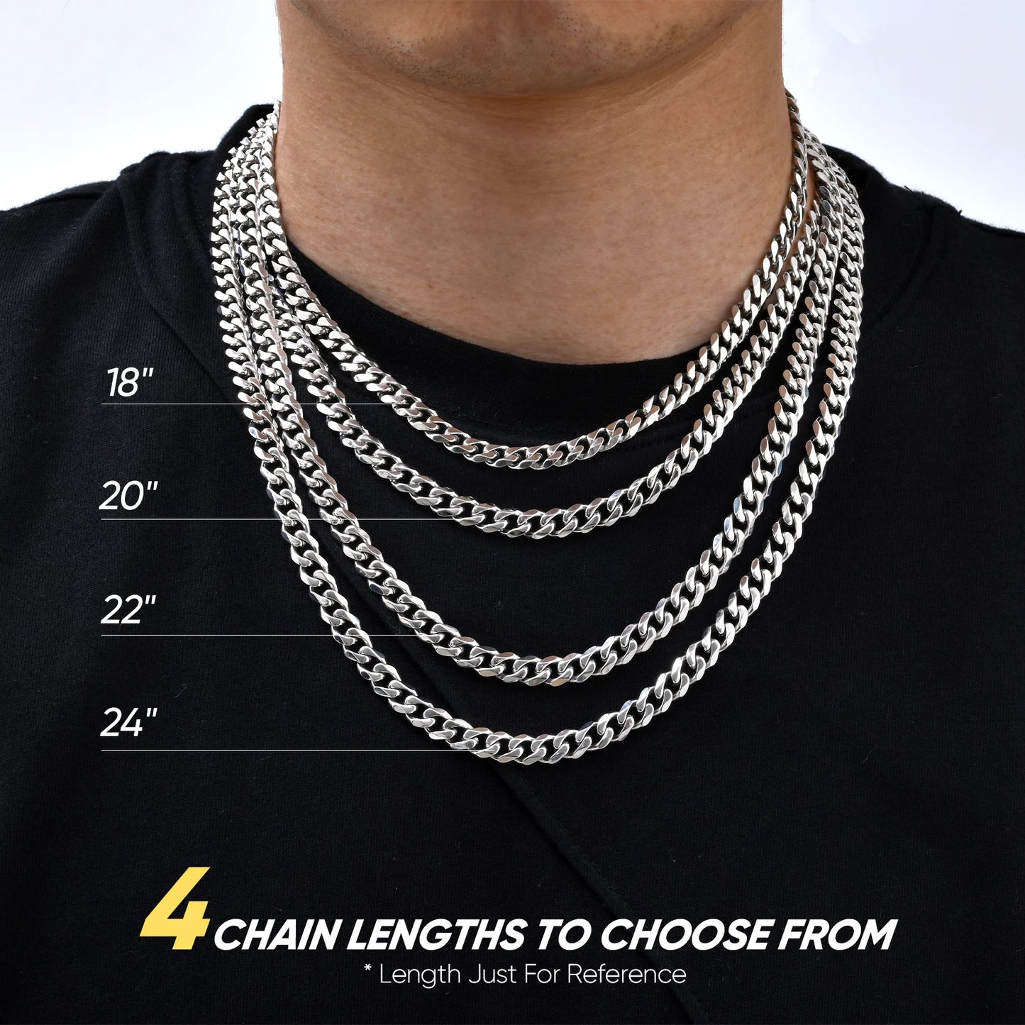 3/5/7/9/11MM Cuban Chain Necklaces for Men Women,Stainless Steel Curb Link Chain Collar,Jewelry Gift for Dad Husband BFF
