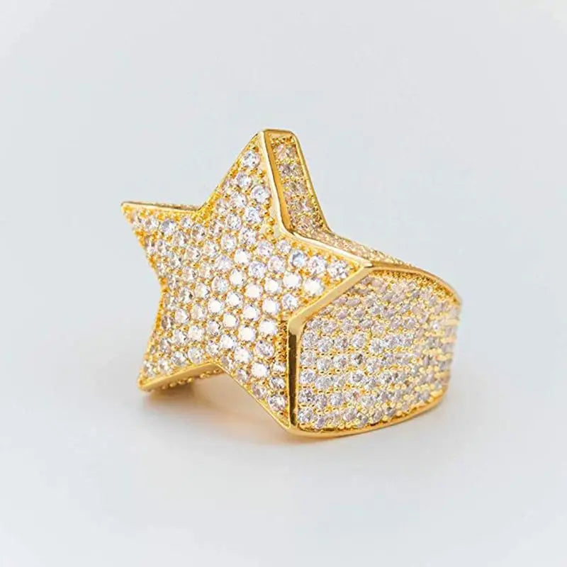 Ofertas Milangirl New Hip Hop Rock Five Star Pentagram Zirconia Rings for Men Women Wedding Party Luxury Jewelry