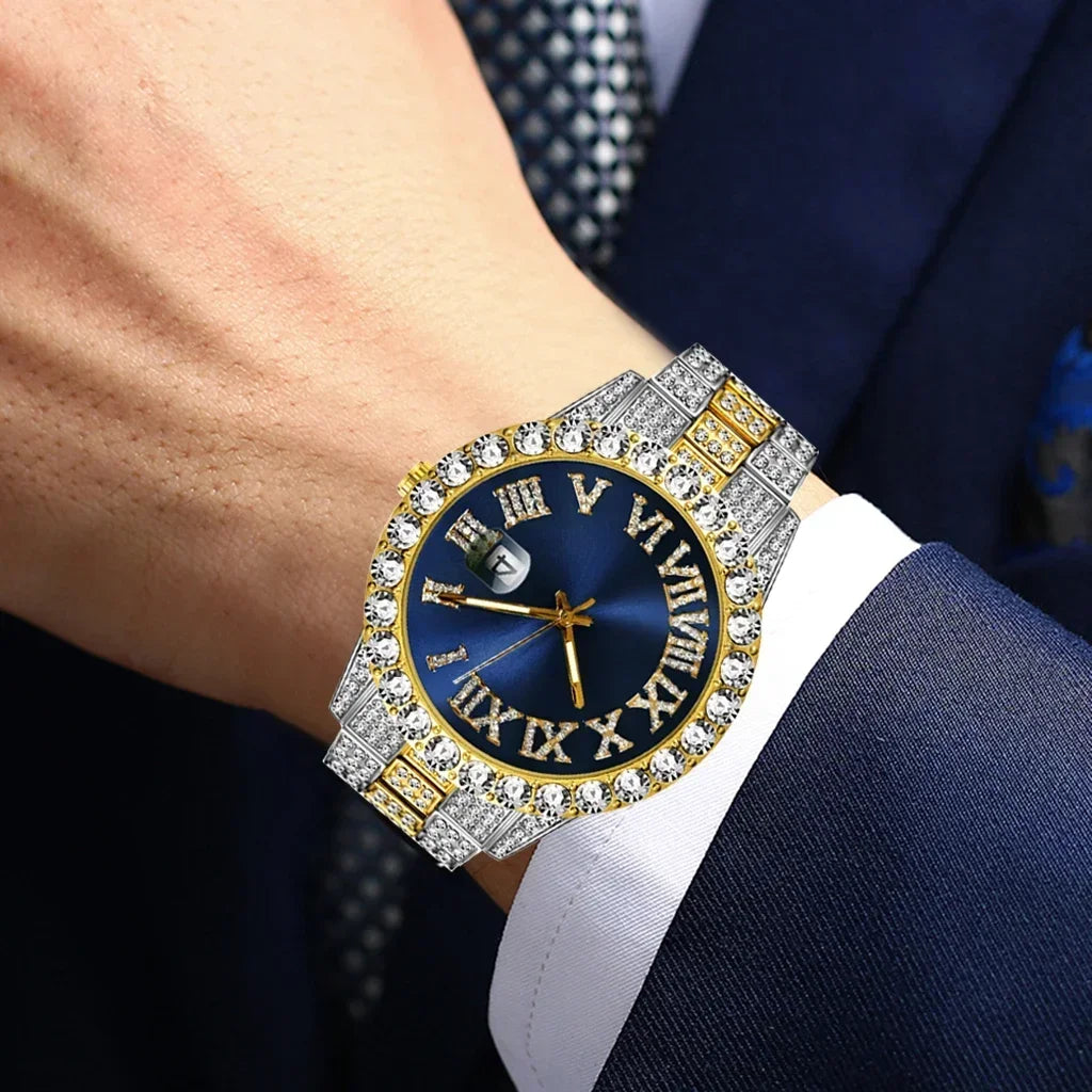 Watch Men Luxury Brand Full Diamond Mens Watches AAA CZ Quartz Men'S Watch Waterproof Hip Hop Male Clock Gift for Men