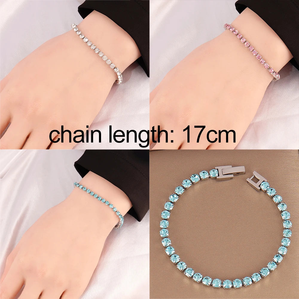 316L 4Mm Stainless Steel Necklace for Women Men'S Hip Hop Tennis Chain Necklaces Color Crystal Zircon Choker Necklace Jewelry
