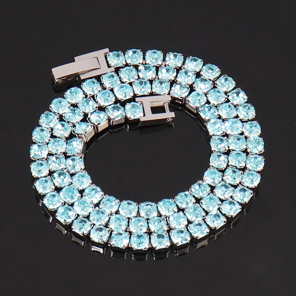 316L 4Mm Stainless Steel Necklace for Women Men'S Hip Hop Tennis Chain Necklaces Color Crystal Zircon Choker Necklace Jewelry
