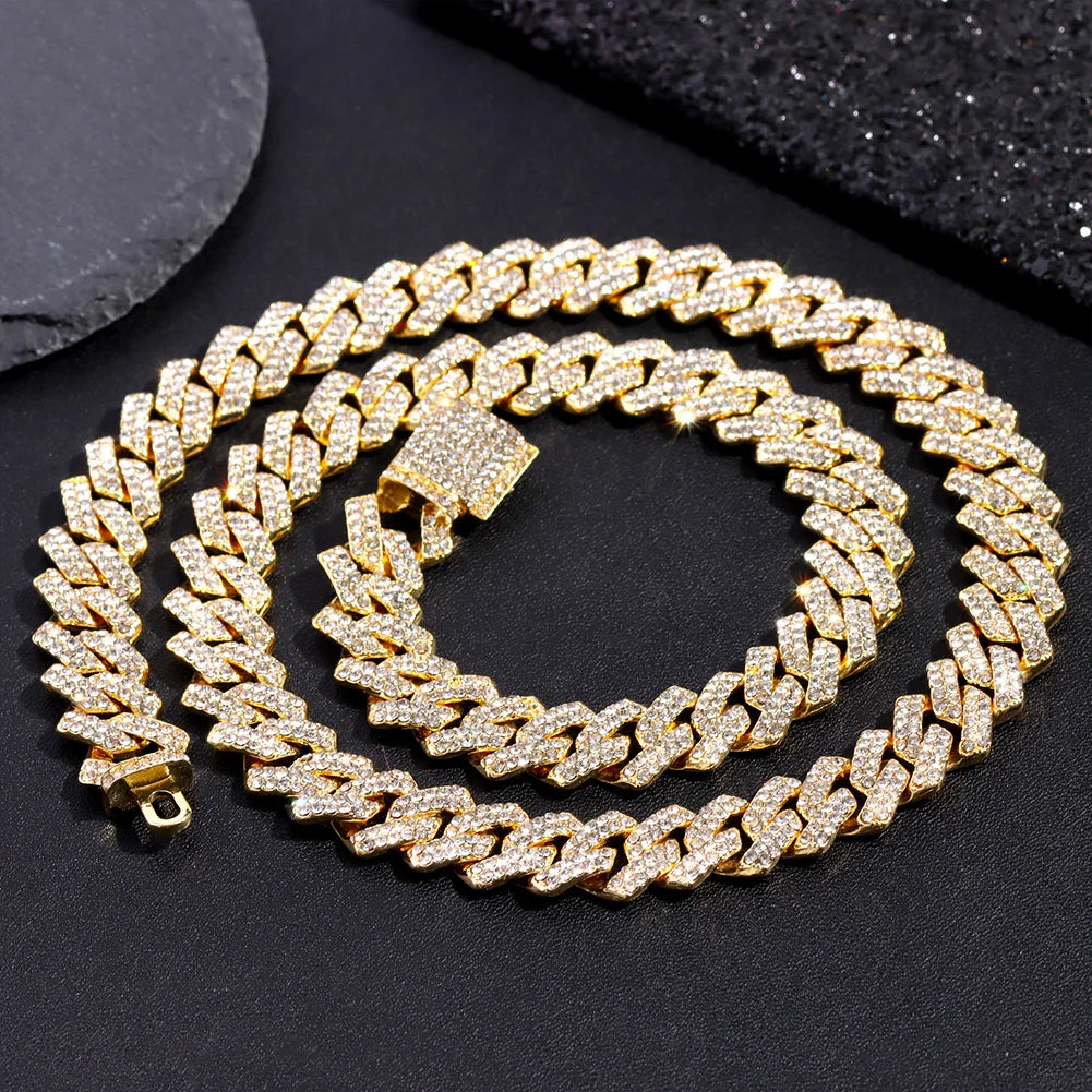 2Pcs Punk Crystal Cross Ankh Tennis Chain Iced Out Prong Cuban Link Chain Necklace for Men Women Rapper Necklaces Hiphop Jewelry