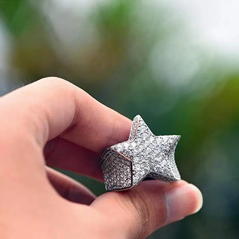 Ofertas Milangirl New Hip Hop Rock Five Star Pentagram Zirconia Rings for Men Women Wedding Party Luxury Jewelry