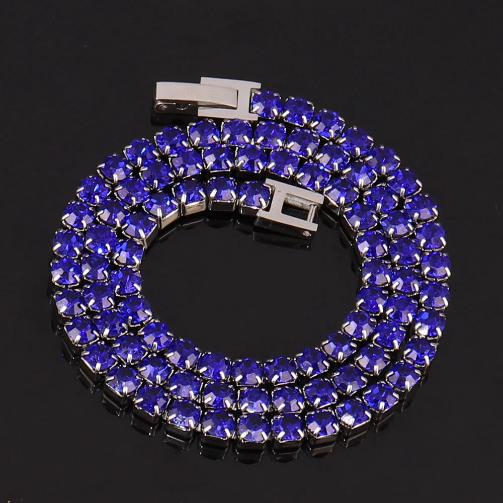 316L 4Mm Stainless Steel Necklace for Women Men'S Hip Hop Tennis Chain Necklaces Color Crystal Zircon Choker Necklace Jewelry