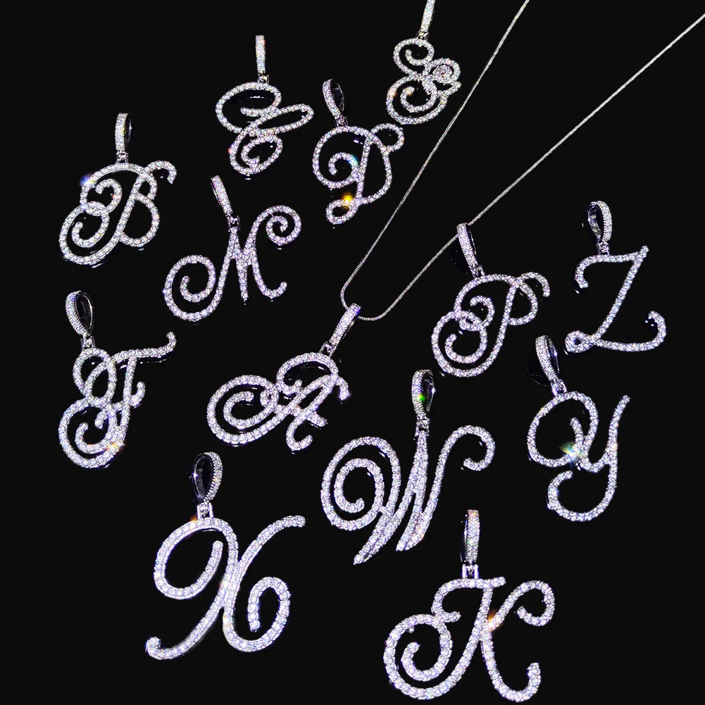 New A-Z Cursive Initial Letter Name Pendant Necklace for Women Simple Rope Chain Letter Necklace Fashion Jewelry Gift