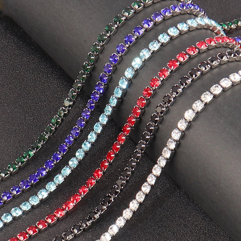 316L 4Mm Stainless Steel Necklace for Women Men'S Hip Hop Tennis Chain Necklaces Color Crystal Zircon Choker Necklace Jewelry