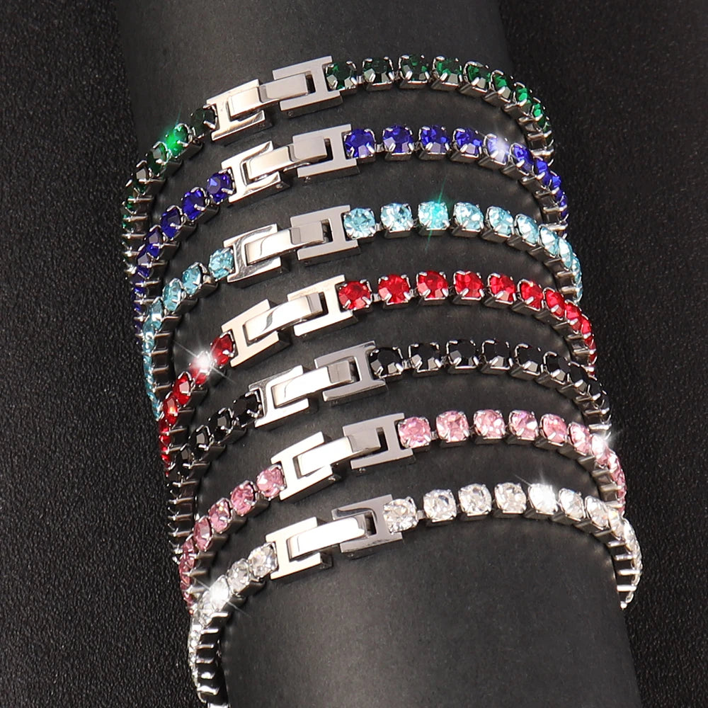 316L 4Mm Stainless Steel Necklace for Women Men'S Hip Hop Tennis Chain Necklaces Color Crystal Zircon Choker Necklace Jewelry