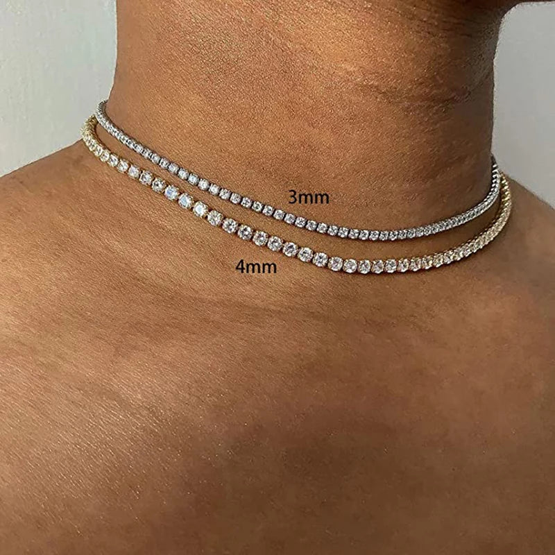 Hip Hop Iced Out Tennis Chain Necklace for Men Women Luxury Cubic Zircon Crystal Short Rock Neck Accessories Jewelry OHN016