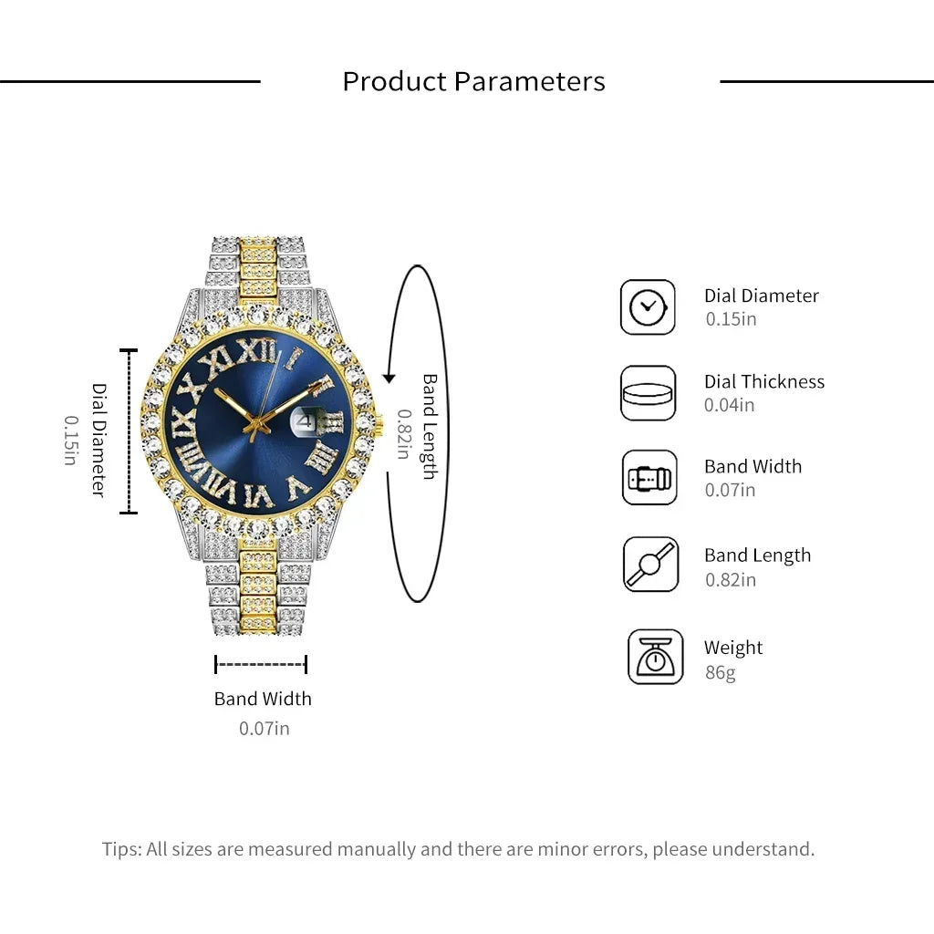 Watch Men Luxury Brand Full Diamond Mens Watches AAA CZ Quartz Men'S Watch Waterproof Hip Hop Male Clock Gift for Men