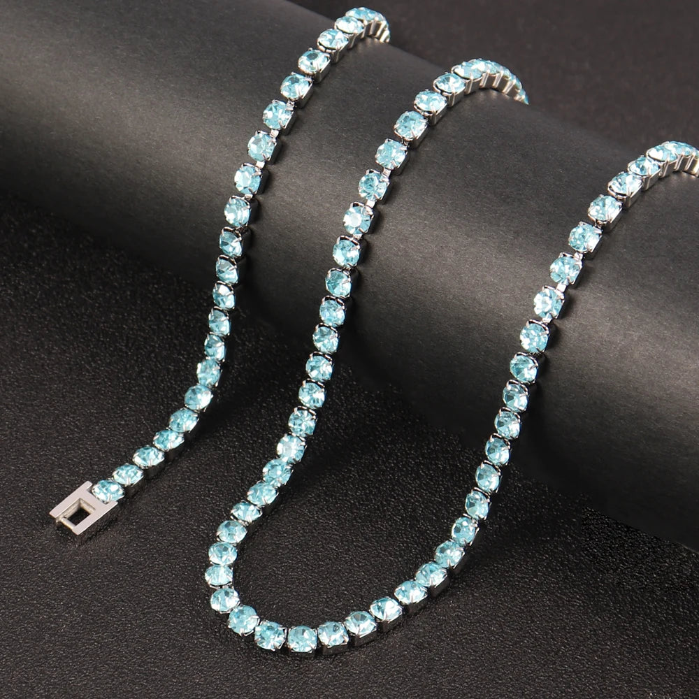 316L 4Mm Stainless Steel Necklace for Women Men'S Hip Hop Tennis Chain Necklaces Color Crystal Zircon Choker Necklace Jewelry