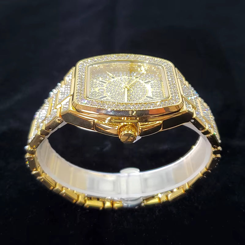 New Luxury Diamond Watch for Men Fashion Shiny Party Jewelry Watches Hip Hop Iced Out Bling Golden Relogio Masculino Dropshiping