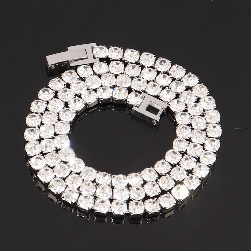 316L 4Mm Stainless Steel Necklace for Women Men'S Hip Hop Tennis Chain Necklaces Color Crystal Zircon Choker Necklace Jewelry