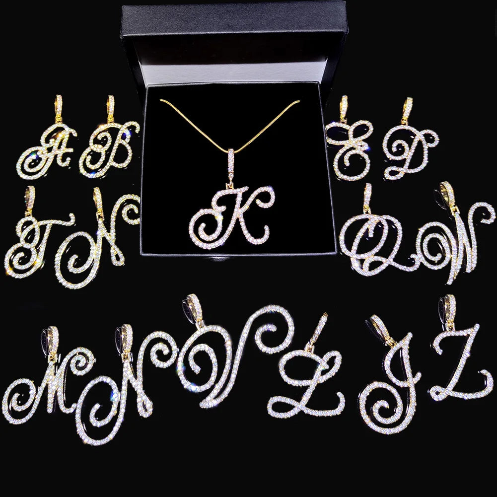 New A-Z Cursive Initial Letter Name Pendant Necklace for Women Simple Rope Chain Letter Necklace Fashion Jewelry Gift