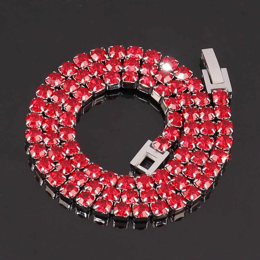 316L 4Mm Stainless Steel Necklace for Women Men'S Hip Hop Tennis Chain Necklaces Color Crystal Zircon Choker Necklace Jewelry