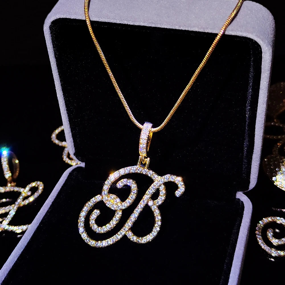 New A-Z Cursive Initial Letter Name Pendant Necklace for Women Simple Rope Chain Letter Necklace Fashion Jewelry Gift