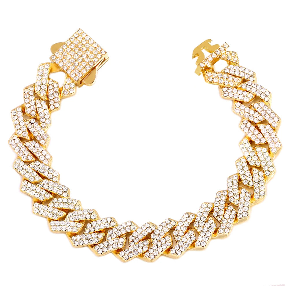 4Pcs Heart Geometry Cuban Link Bracelet for Women Girls Clustered Tennis Layered Hand Chain Set Jewelry Fashion Gift
