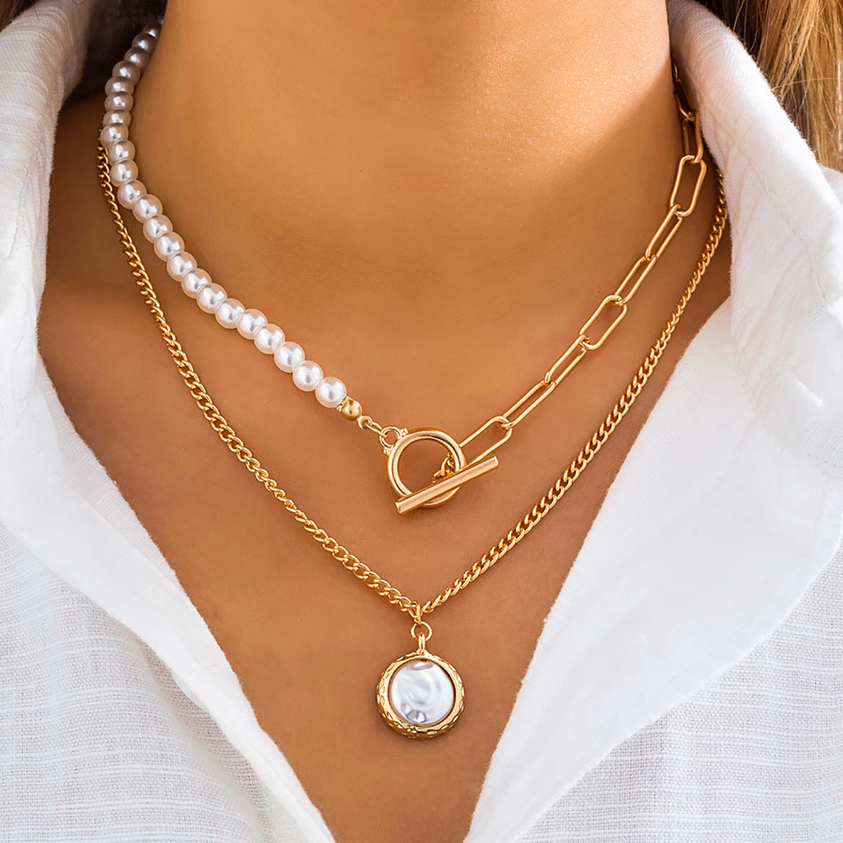 Baroque Simulated Pearls Long Tassel Pendant Necklace for Women Beaded Link Chain Necklace 2022 Trend Lariat Wedding Jewelry