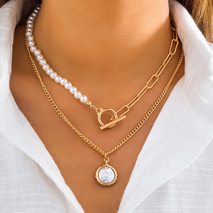 Baroque Simulated Pearls Long Tassel Pendant Necklace for Women Beaded Link Chain Necklace 2022 Trend Lariat Wedding Jewelry