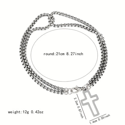 Men'S Fashion Double Chain Cross Hollow Wrist Bracelet Lobster Claw Buckle Stainless Steel Bracelet Hip Hop Punk Party Jewelry