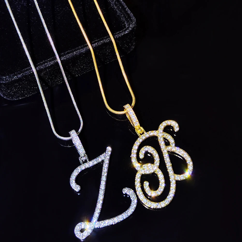 New A-Z Cursive Initial Letter Name Pendant Necklace for Women Simple Rope Chain Letter Necklace Fashion Jewelry Gift