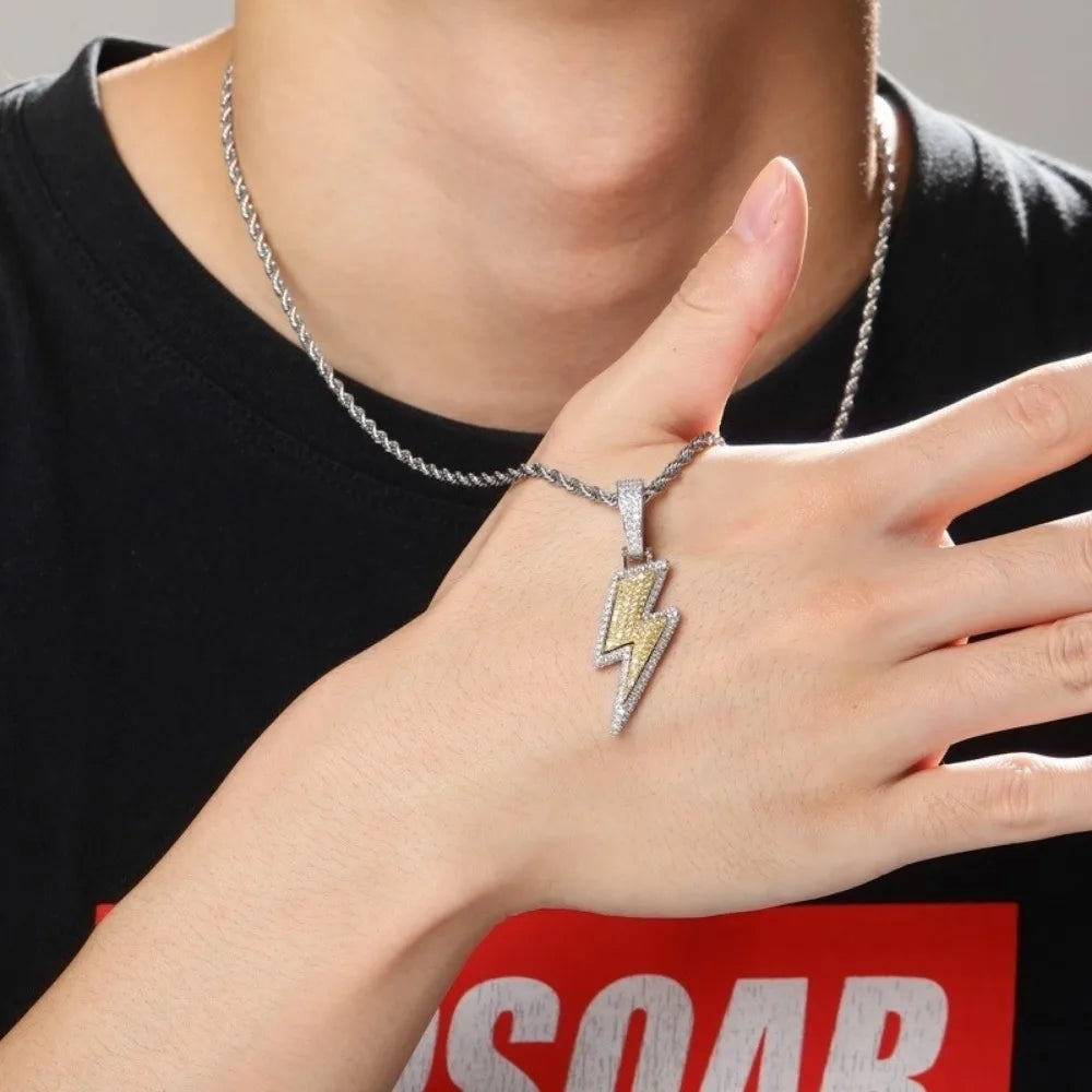 New Fashion Hip-Hop Zirconia Lightning Bolt Pendant Necklace Men and Women Chain Necklace Biker Punk Necklace Pendantaccessories
