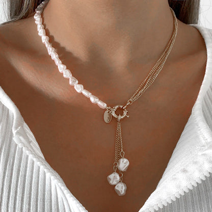 Baroque Simulated Pearls Long Tassel Pendant Necklace for Women Beaded Link Chain Necklace 2022 Trend Lariat Wedding Jewelry