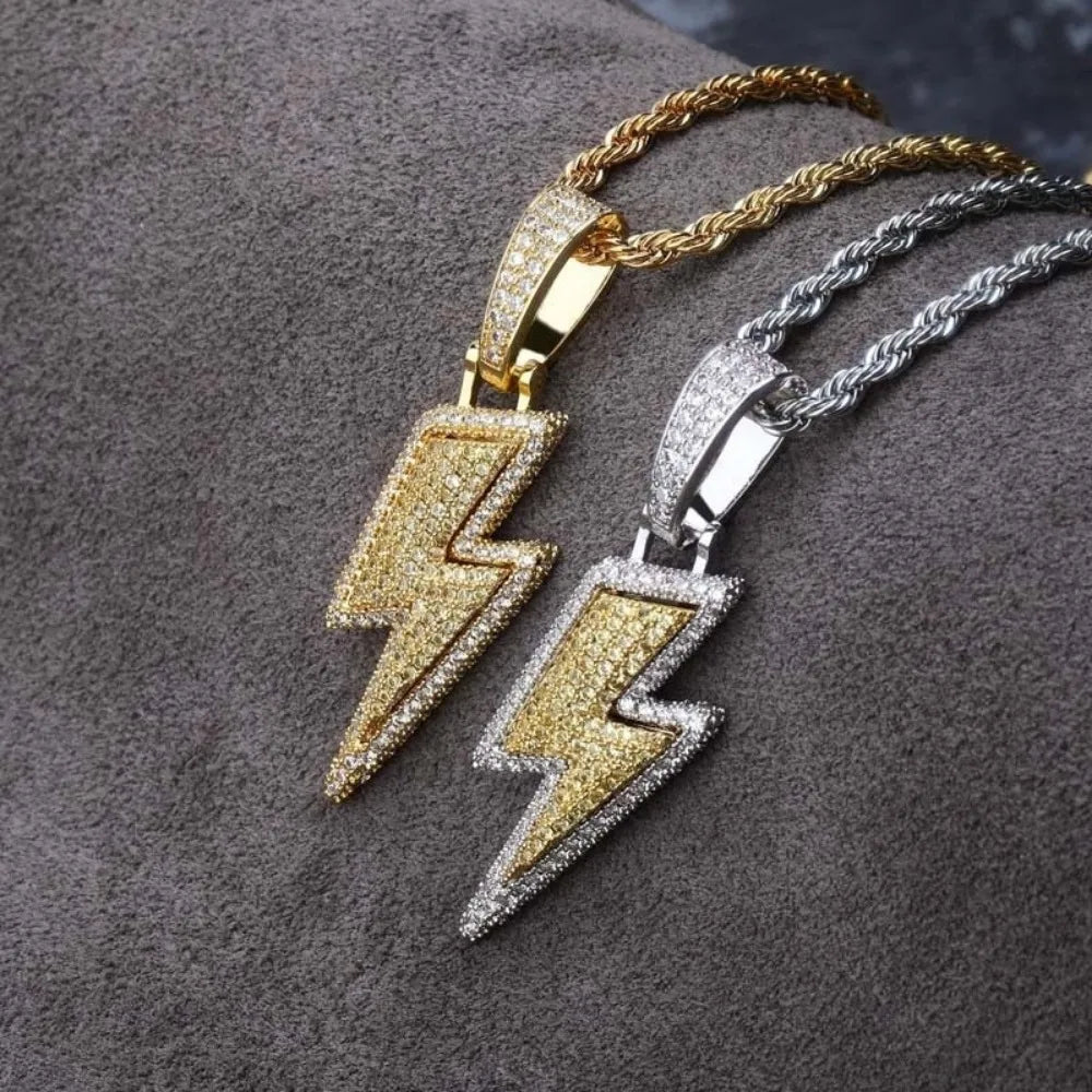 New Fashion Hip-Hop Zirconia Lightning Bolt Pendant Necklace Men and Women Chain Necklace Biker Punk Necklace Pendantaccessories