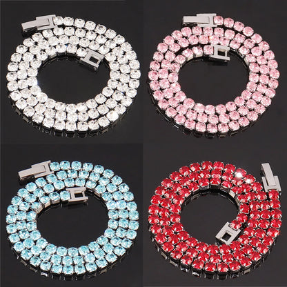 316L 4Mm Stainless Steel Necklace for Women Men'S Hip Hop Tennis Chain Necklaces Color Crystal Zircon Choker Necklace Jewelry