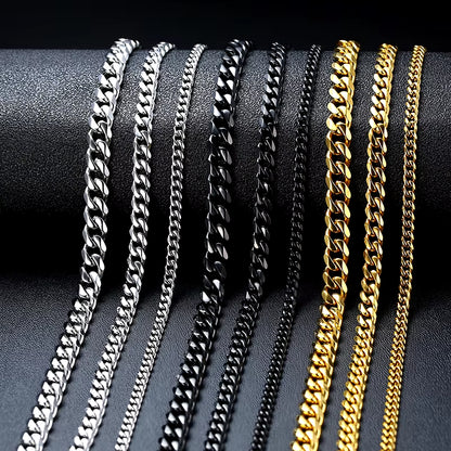 3/5/7/9/11MM Cuban Chain Necklaces for Men Women,Stainless Steel Curb Link Chain Collar,Jewelry Gift for Dad Husband BFF