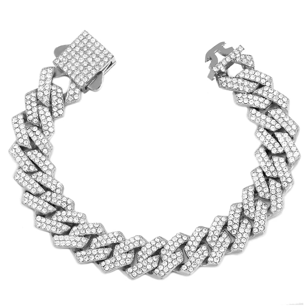 4Pcs Heart Geometry Cuban Link Bracelet for Women Girls Clustered Tennis Layered Hand Chain Set Jewelry Fashion Gift