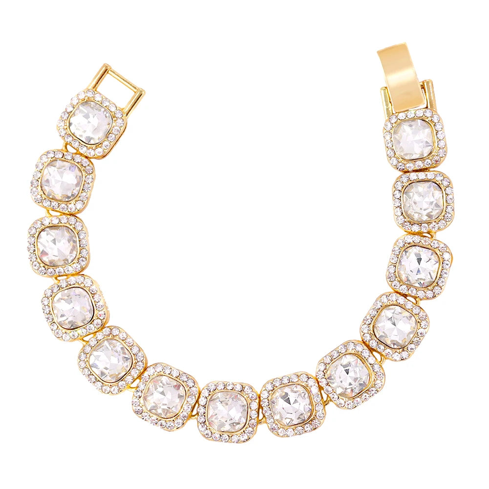 4Pcs Heart Geometry Cuban Link Bracelet for Women Girls Clustered Tennis Layered Hand Chain Set Jewelry Fashion Gift