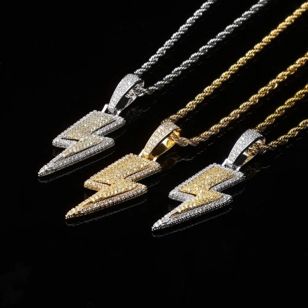 New Fashion Hip-Hop Zirconia Lightning Bolt Pendant Necklace Men and Women Chain Necklace Biker Punk Necklace Pendantaccessories