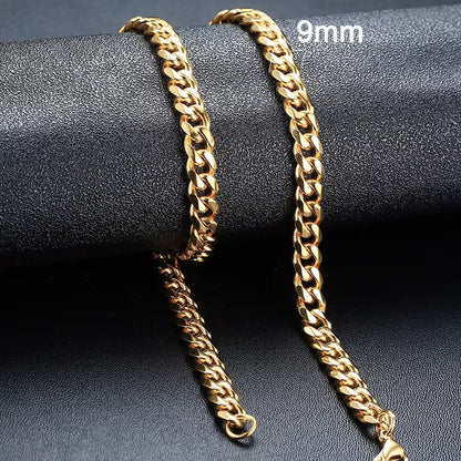 3/5/7/9/11MM Cuban Chain Necklaces for Men Women,Stainless Steel Curb Link Chain Collar,Jewelry Gift for Dad Husband BFF