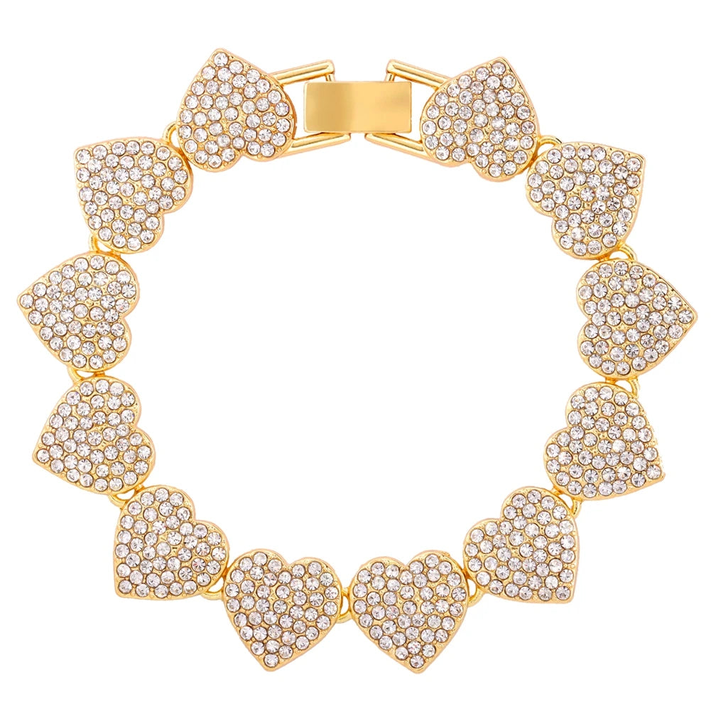 4Pcs Heart Geometry Cuban Link Bracelet for Women Girls Clustered Tennis Layered Hand Chain Set Jewelry Fashion Gift