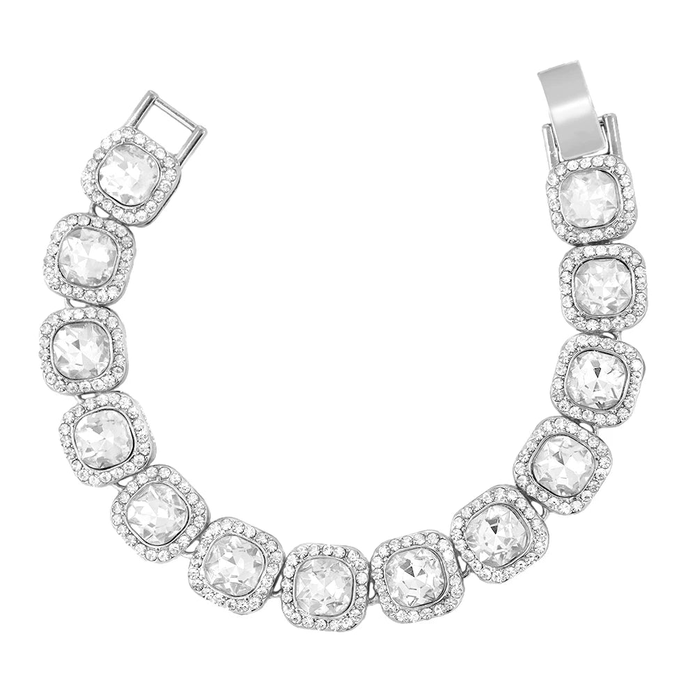 4Pcs Heart Geometry Cuban Link Bracelet for Women Girls Clustered Tennis Layered Hand Chain Set Jewelry Fashion Gift