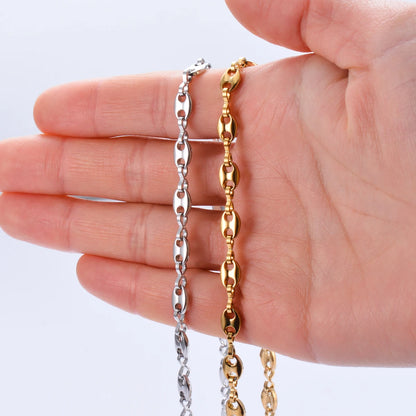 1Pcs Stainless Steel Coffee Beans Link Chain 5MM Necklaces for Men Women Rope Link Chain Necklaces Fashion Hip Hop Jewelry