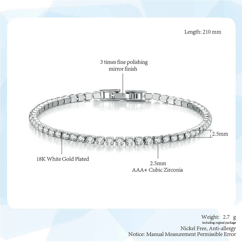 Fashion Multicolor Tennis Bracelet for Women 2.5/3/4/5Mm Zirconia Charm Designer Tennis Chain Men Bracelet Wedding Jewelry KC128