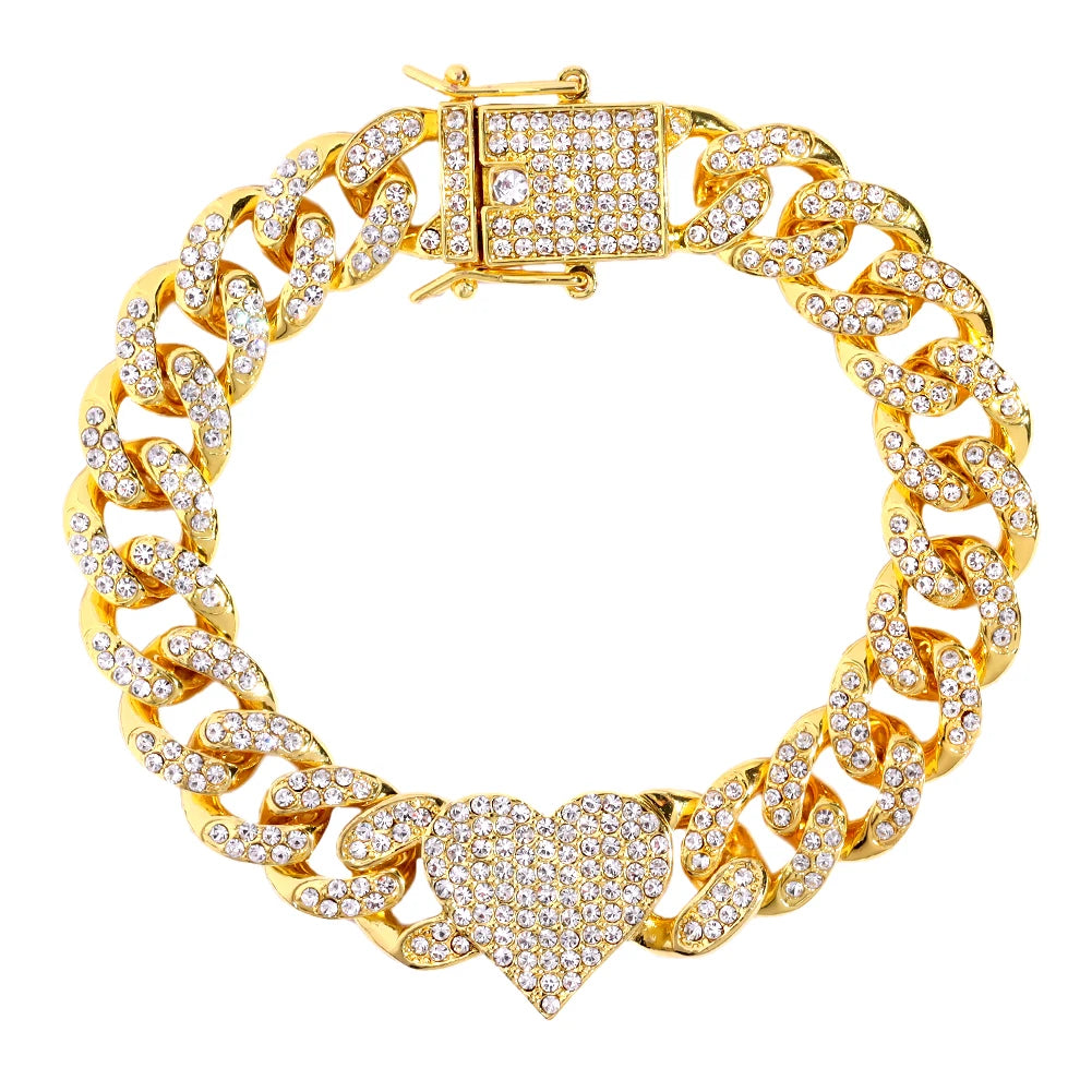 4Pcs Heart Geometry Cuban Link Bracelet for Women Girls Clustered Tennis Layered Hand Chain Set Jewelry Fashion Gift
