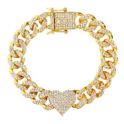 4Pcs Heart Geometry Cuban Link Bracelet for Women Girls Clustered Tennis Layered Hand Chain Set Jewelry Fashion Gift