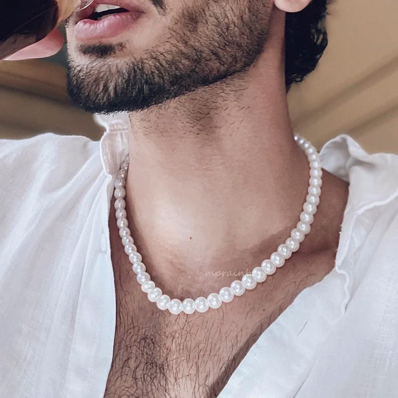 Pearl Necklace for Men,Modern Pearl Necklace, Men'S Necklace Pearl Jewelry,Gift for Men Women