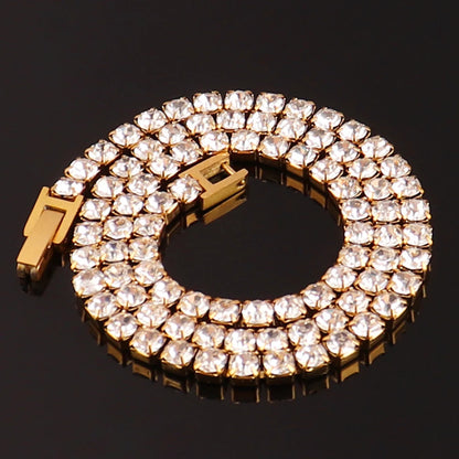 316L 4Mm Stainless Steel Necklace for Women Men'S Hip Hop Tennis Chain Necklaces Color Crystal Zircon Choker Necklace Jewelry