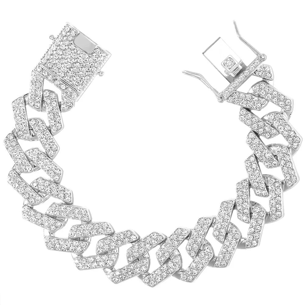 Iced Out 2 Row Rhinestones Cuban Chain Men'S Bracelet Purple 20MM Gun Black Chain Prong Cuban Bracelet Hiphop Jewelry for Gifts