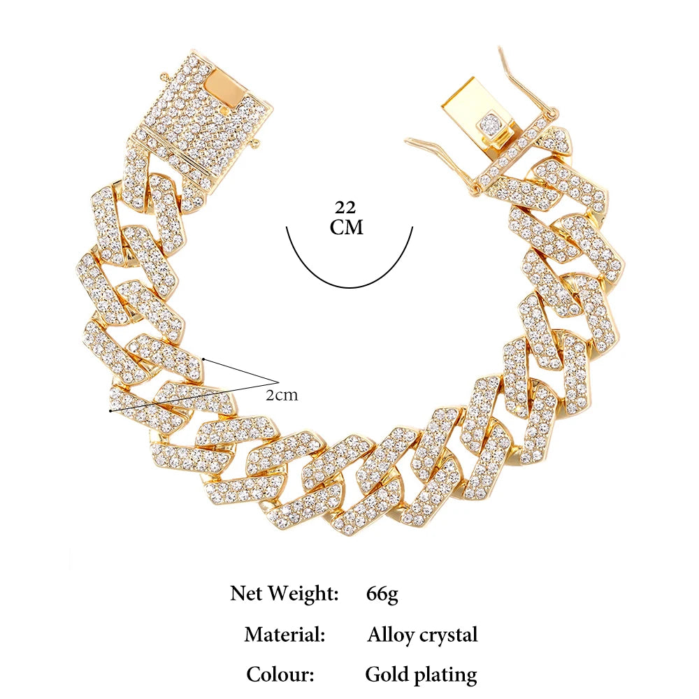 Iced Out 2 Row Rhinestones Cuban Chain Men'S Bracelet Purple 20MM Gun Black Chain Prong Cuban Bracelet Hiphop Jewelry for Gifts