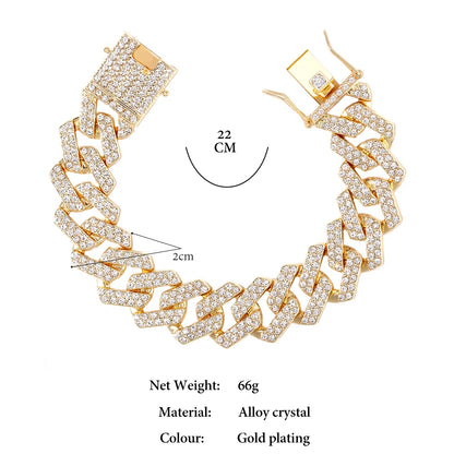 Iced Out 2 Row Rhinestones Cuban Chain Men'S Bracelet Purple 20MM Gun Black Chain Prong Cuban Bracelet Hiphop Jewelry for Gifts
