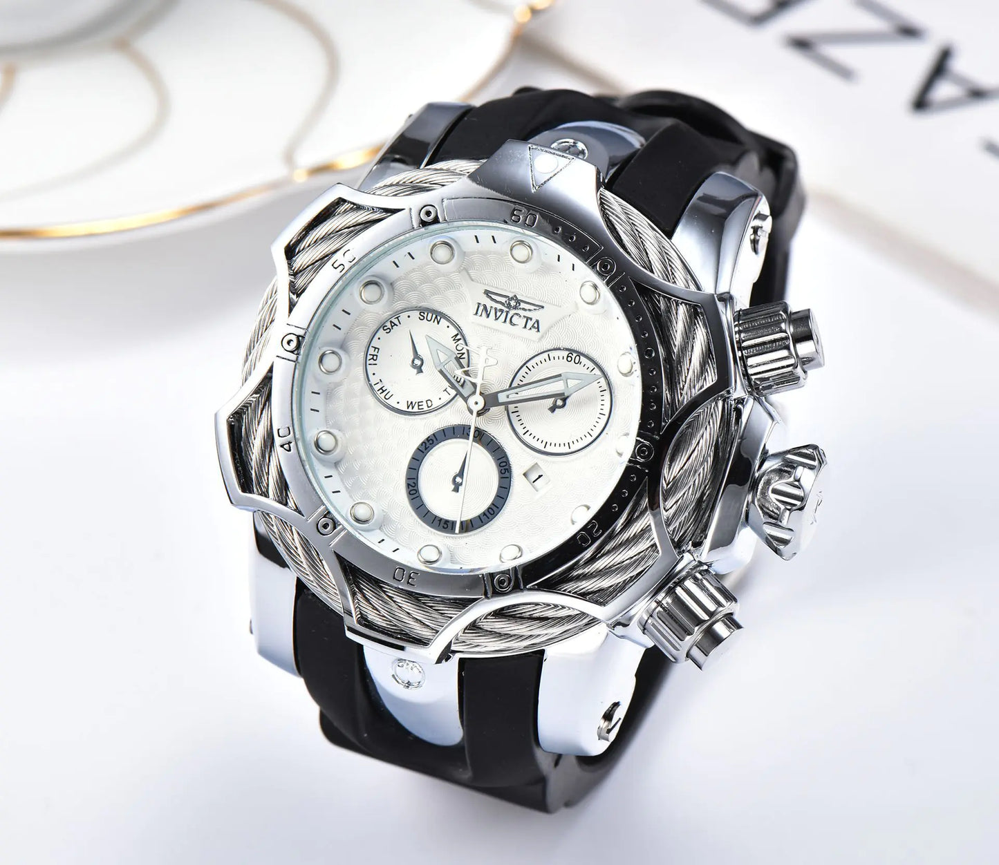 Men's Large Dial Steel Quartz Watch by Invicta