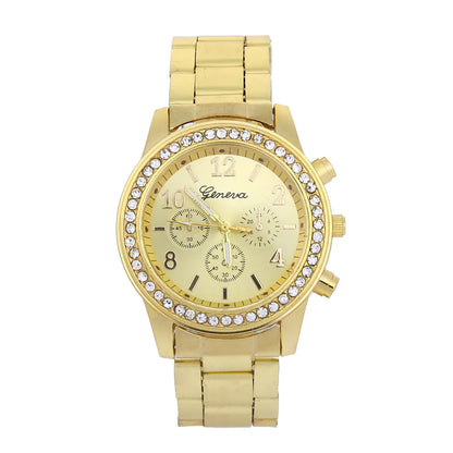 Geneva Diamond-Studded Three-Eye Quartz Men's Watch